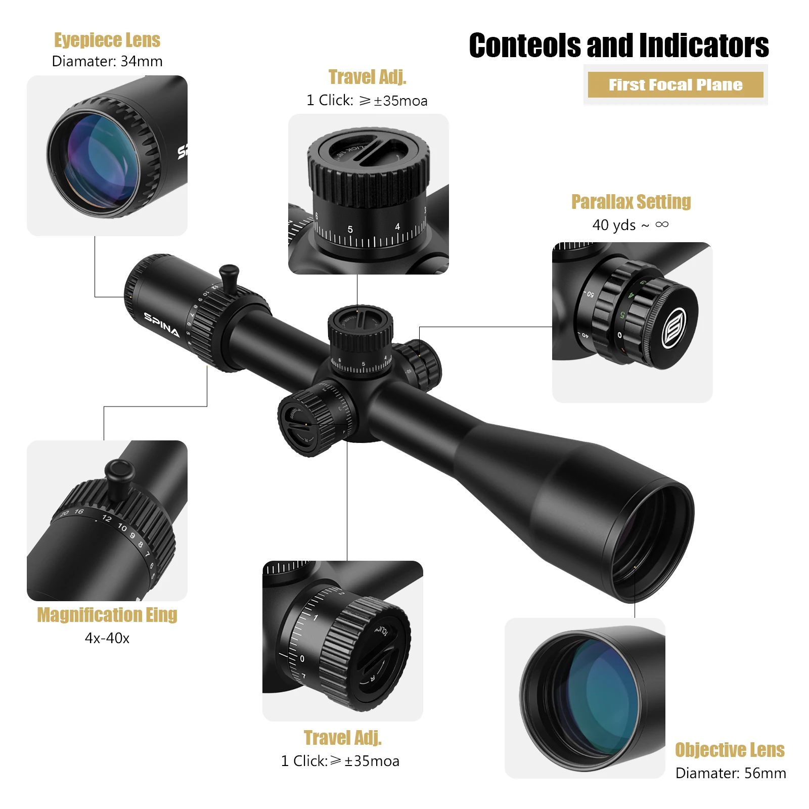 Spina Optics VoidRax 4-40x56 FFP – Mira telescópica Picatinny - imagen 5