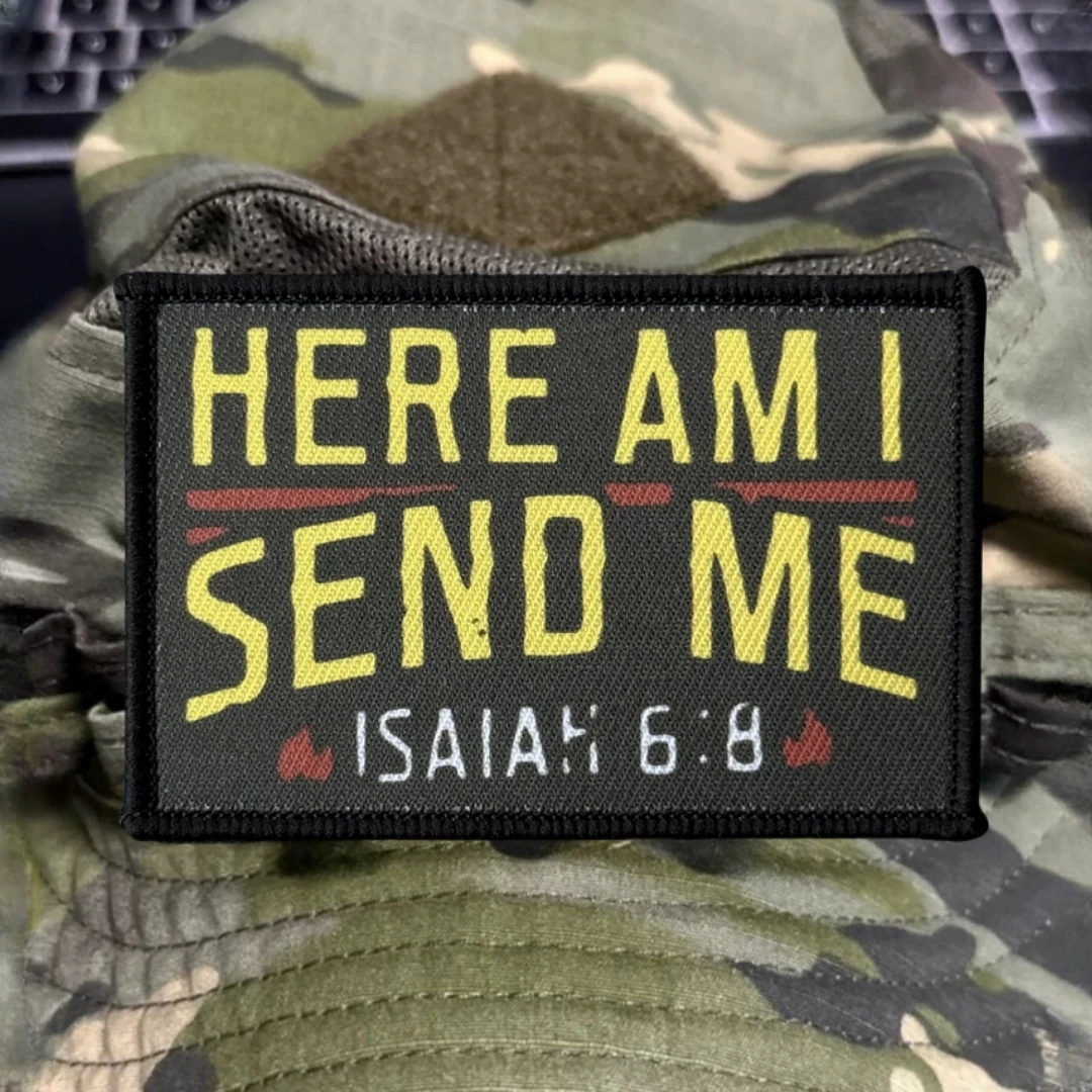Parche "Here I Send Me", insignia de moral táctica, Isaiah 6:8, versículo de la Biblia, gancho y bucle impreso, mochila, ropa, pegatina, brazalete - imagen 3