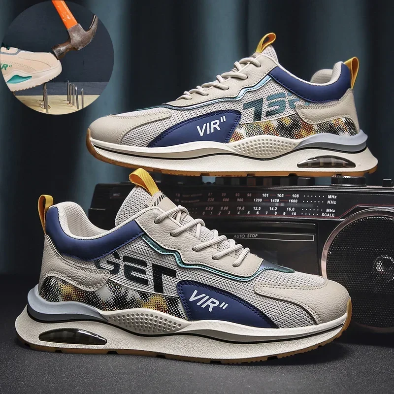 Zapatos de malla de seguridad con cojín de aire para hombre y mujer, zapatillas de trabajo ligeras y transpirables, botas de trabajo de seguridad antipinchazos - imagen 2