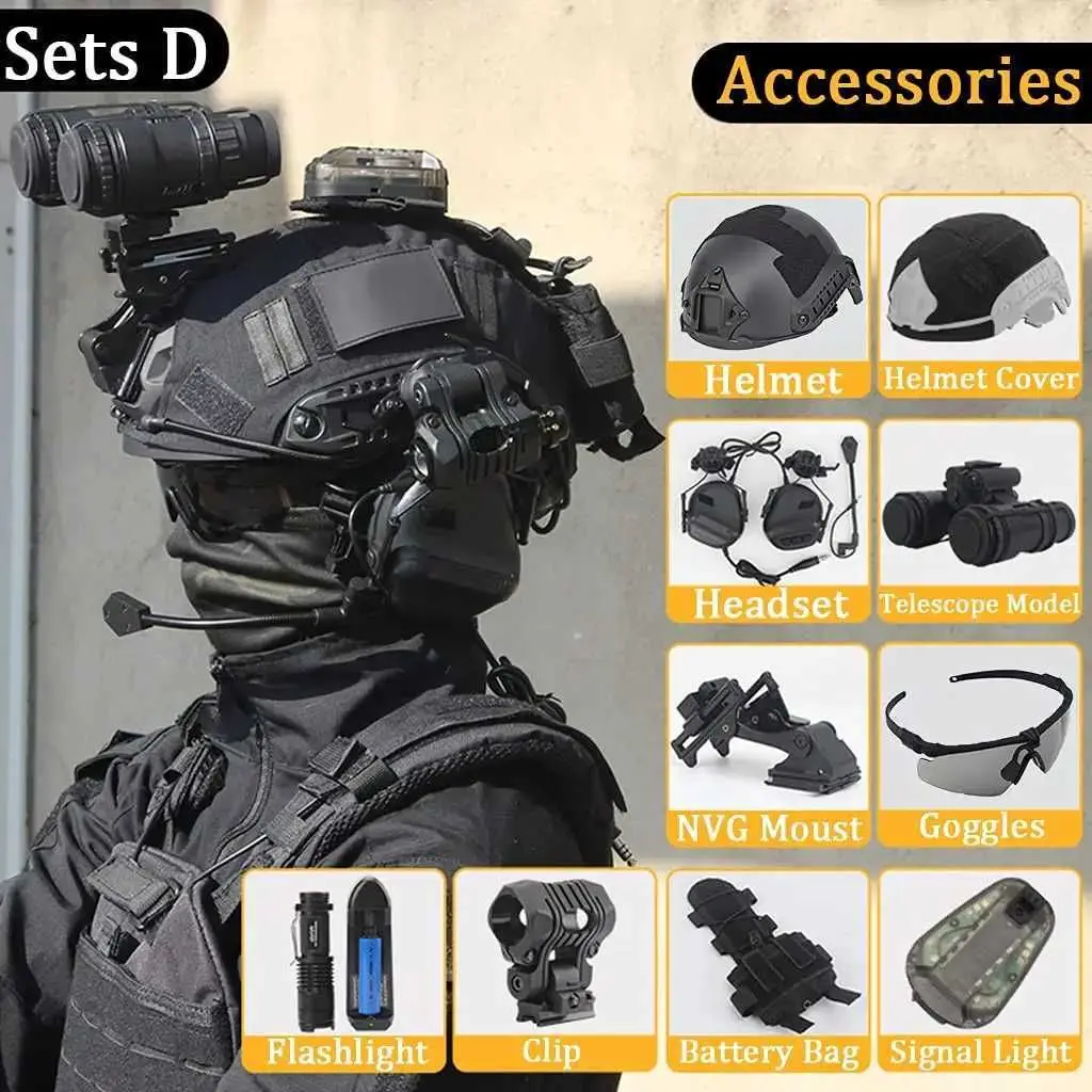 Conjunto de casco táctico Airsoft con gafas tácticas para auriculares, casco ligero, modelo NVG y soporte para caza al aire libre, tiro de Paintball - imagen 2