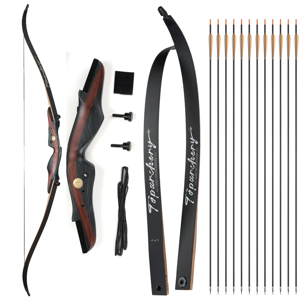 Toparchery 62 "tiro con arco recurvo y flechas mano de madera 20-50 libras para adultos y principiantes Kit de práctica de caza al aire libre - imagen 2