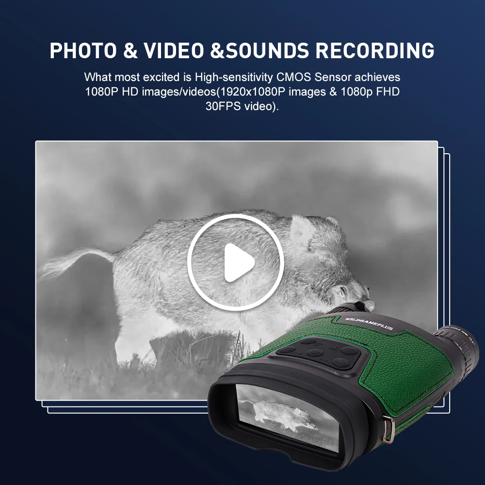 Wildgameplus WG600B gafas de visión nocturna infrarroja óptica 1080P HD binoculares de caza telescopio botón de silencio con grabación de Audio - imagen 4