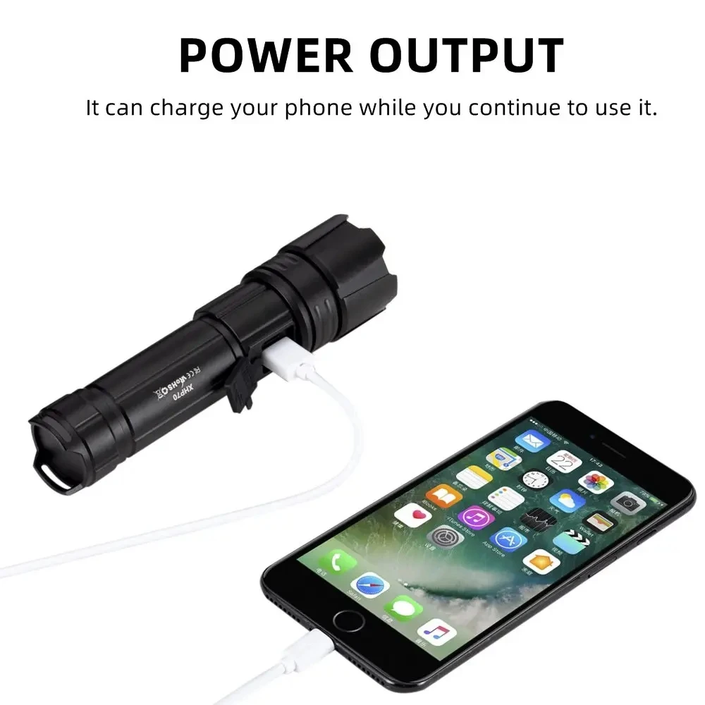 Linterna táctica LED XHP70 recargable USB con zoom - imagen 5