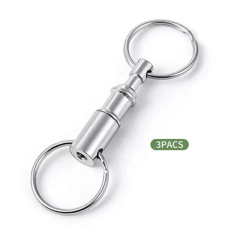 Llavero extraíble doble de 3 piezas, llavero extraíble de acero plateado 3/5, llavero de liberación rápida, Gadgets para exteriores, bolígrafo para acampar - imagen 2