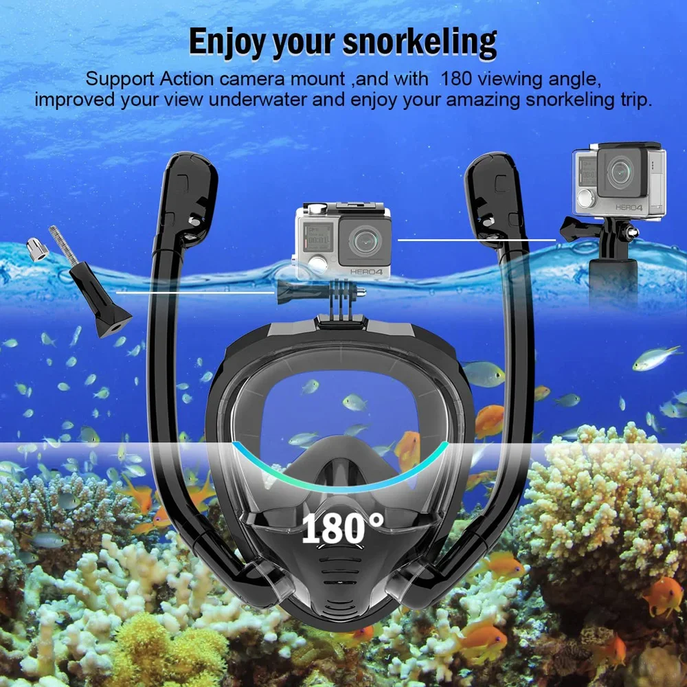 Máscara de snorkel 180 ° Gafas de natación para buceo con vista panorámica, tapa seca de silicona, con 2 snorkel, antivaho y antifugas - imagen 4
