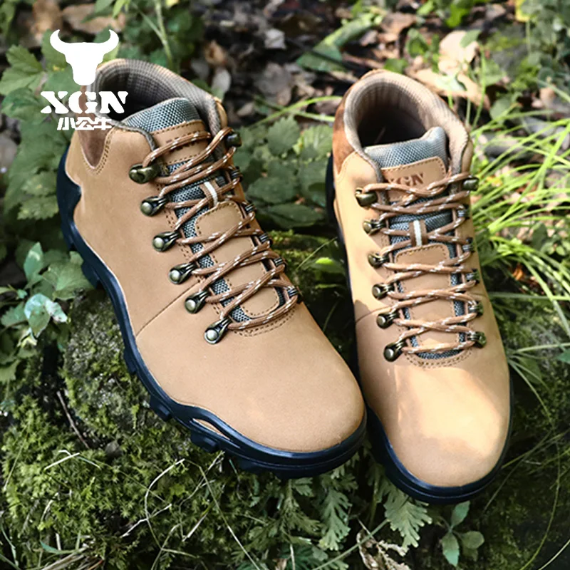 XGN-zapatos de senderismo de piel de vaca para hombre, botas de caza impermeables, zapatillas de trekking, antideslizantes, para caminar, botas tácticas de viaje de combate en el desierto - imagen 3