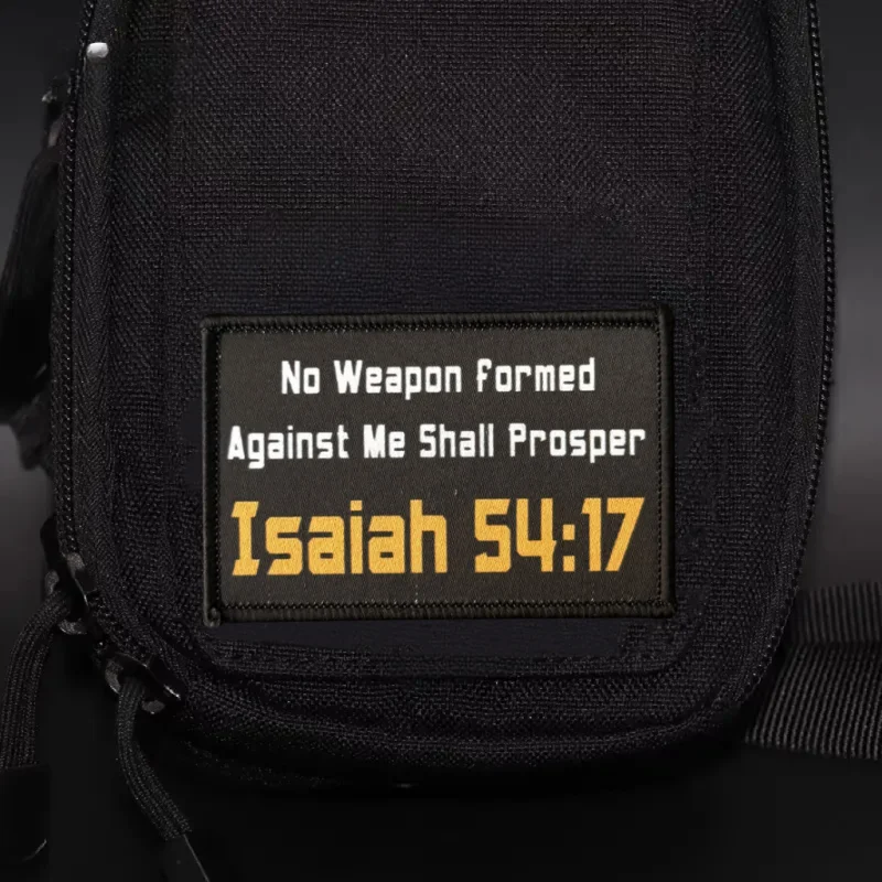 Parche "Isaiah 54:17", insignia de moral táctica, mochila con gancho y bucle estampado, accesorios de decoración de ropa, brazalete adhesivo