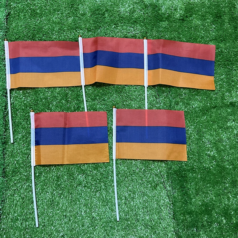 Bandera del cielo bandera de mano de Armenia 10/20/50/100 Uds 21*14cm banderas onduladas de mano de Armenia con poste de plástico para actividades deportivas decoración del hogar