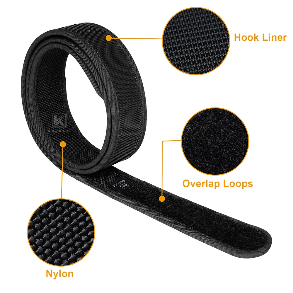 KRYDEX-cinturón táctico interior para hombre, cinturón de trabajo con gancho de inyección, 1,5 pulgadas, negro, 3,8 cm, talla grande, para caza, combate y Tiro - imagen 3