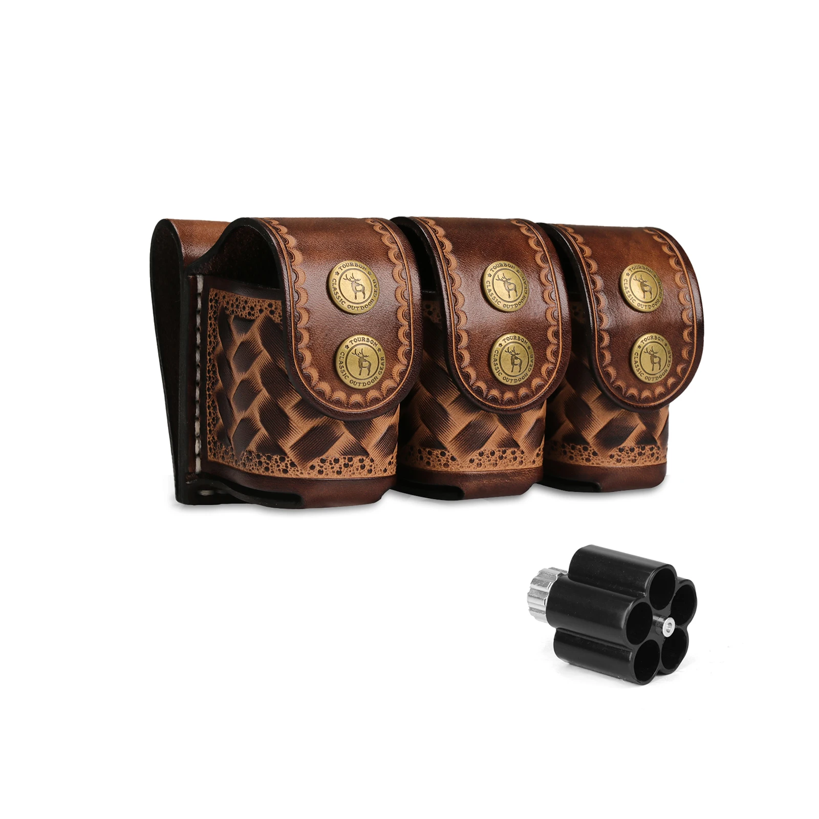 Tourbon-funda Universal para cinturón de cargador de velocidad, tres fundas para cargador de velocidad, soporte de cuero para cargador de velocidad, se adapta a accesorios de caza.38/.357 - imagen 5