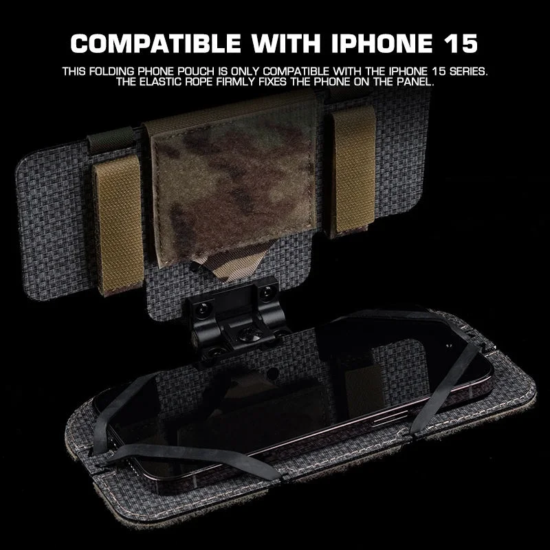 Bolsa para teléfono plegable de caza Compatible con iPhone serie 15, soporte para teléfono ajustable con fijación de cuerda elástica
