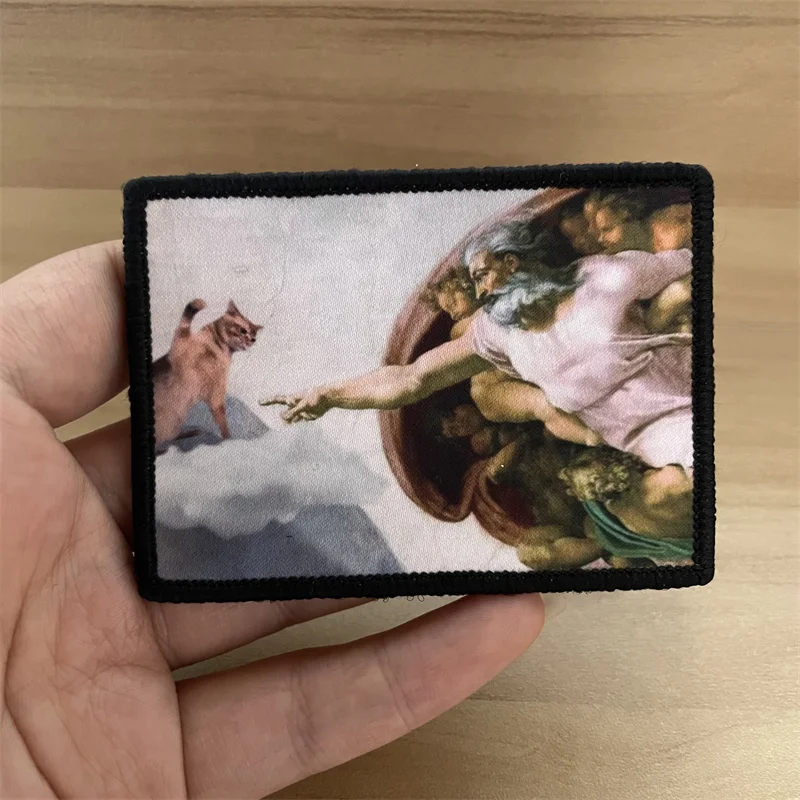 Parches tácticos "¿Quién no puedo gatos van al cielo", impresión divertida, emblema de gancho y bucle, parches de Badg de moral de gato Genesis para ropa