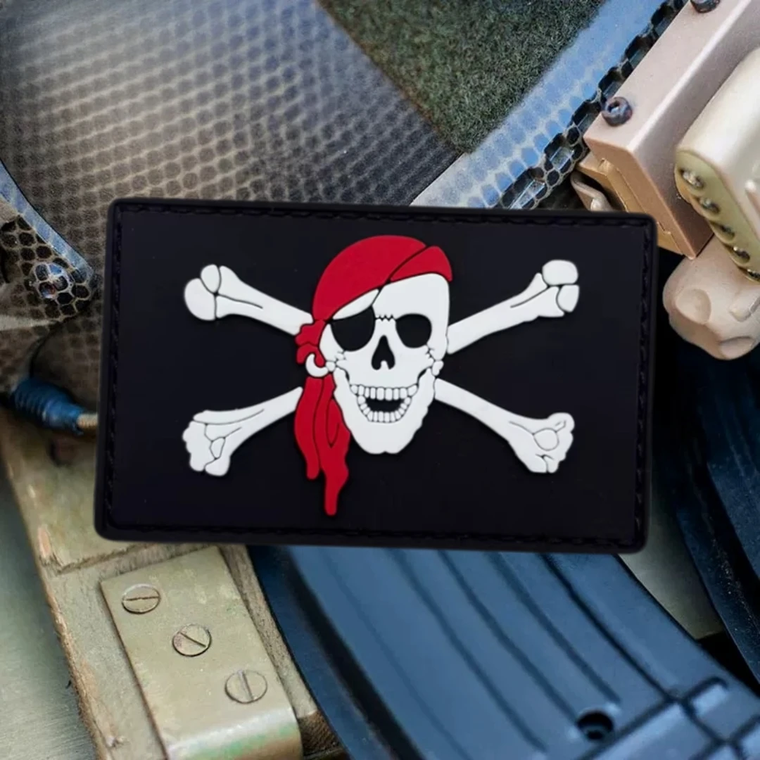 Parche con insignia de moral de calavera pirata "Jolly Roger", parches tácticos militares 3D de PVC con gancho y bucle para ropa, pegatinas para mochila - imagen 2