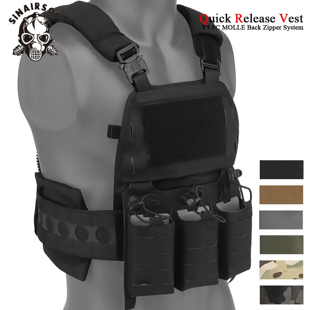 SINAIRSOFT-Chaleco táctico V5 para PC con módulo de cremallera trasera, sistema MOLLE de liberación rápida para accesorios de caza y Paintball