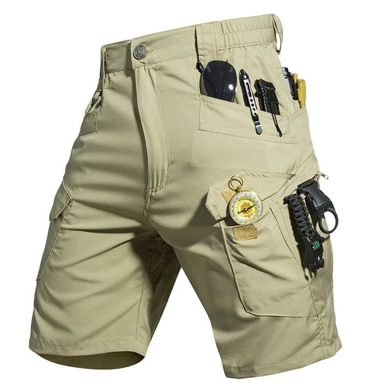 Pantalones cortos tácticos elásticos secado rápido multibolsillos