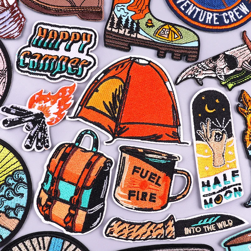Parche bordado de viaje para acampar al aire libre para ropa, parches para la naturaleza de montaña en Cltohes, parches para planchar para insignias de mochila - imagen 4