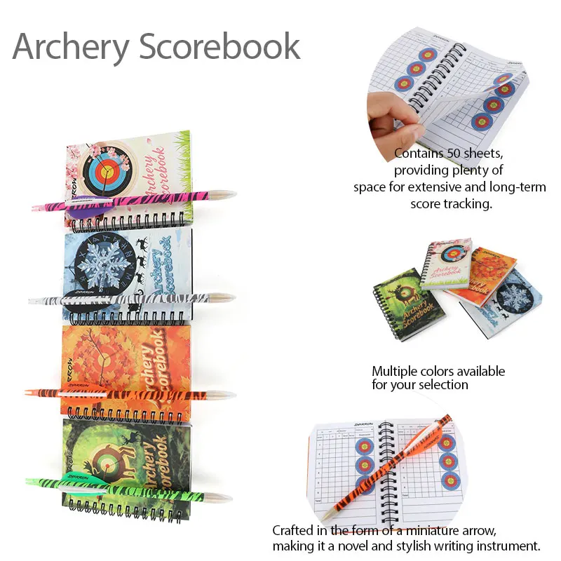 Libro de puntuación de objetivo de 50 papel, libro de puntuación de tiro con arco para regalo de arquero, bolígrafo de escritura negro, marca de entrenamiento, práctica de tiro, registro de puntuación - imagen 3