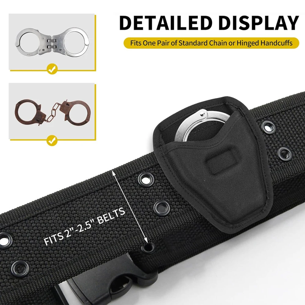 Bolsa para esposas, funda con funda para cadena, bolsa para esposas con tapa abierta para cinturón de servicio, soporte para puños de nailon para esposas con bisagra de cadena estándar - imagen 3