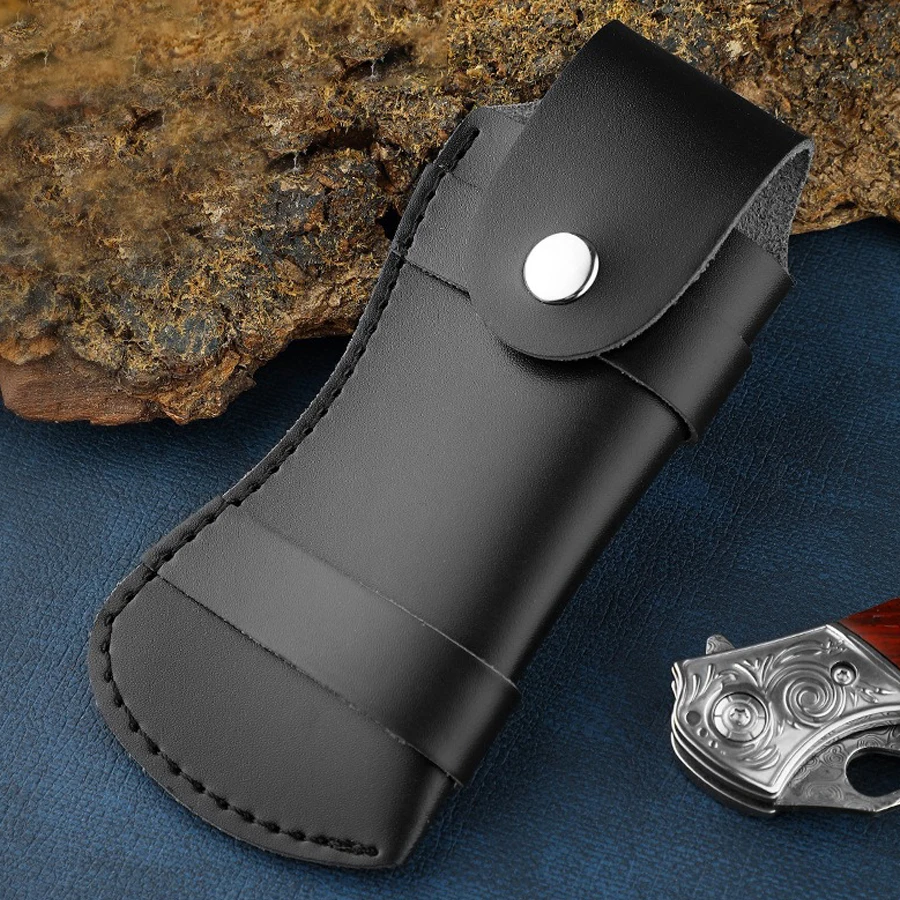 Funda de cuero tallado para almacenamiento de cuchillos al aire libre, capa superior de piel de vaca, plegable - imagen 2