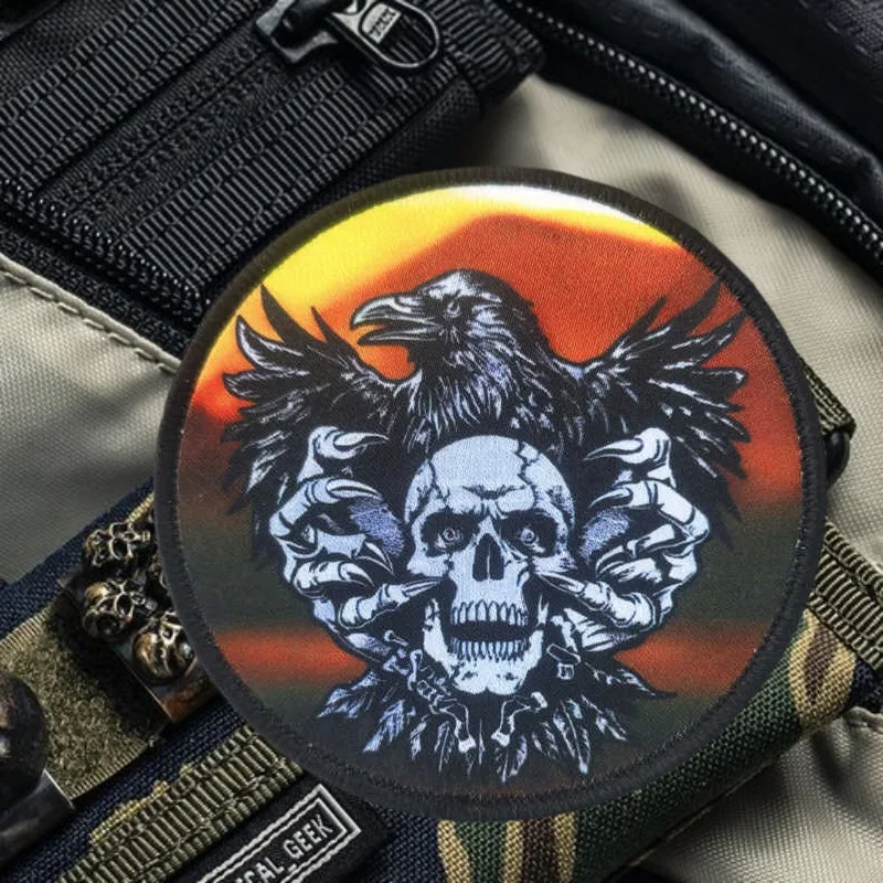 Parche con estampado de calavera de cuervo, parches militares de gancho y bucle para ropa, insignia de moral táctica, mochila, pegatinas decorativas, brazalete - imagen 5