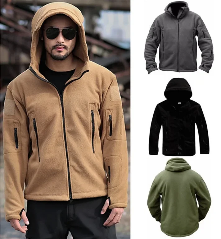 Chaquetas cálidas para exteriores de invierno para hombre, abrigos de lana con forro frío, chaquetas rígidas con capucha sólidas para hombre, abrigos deportivos con cuello levantado - imagen 4