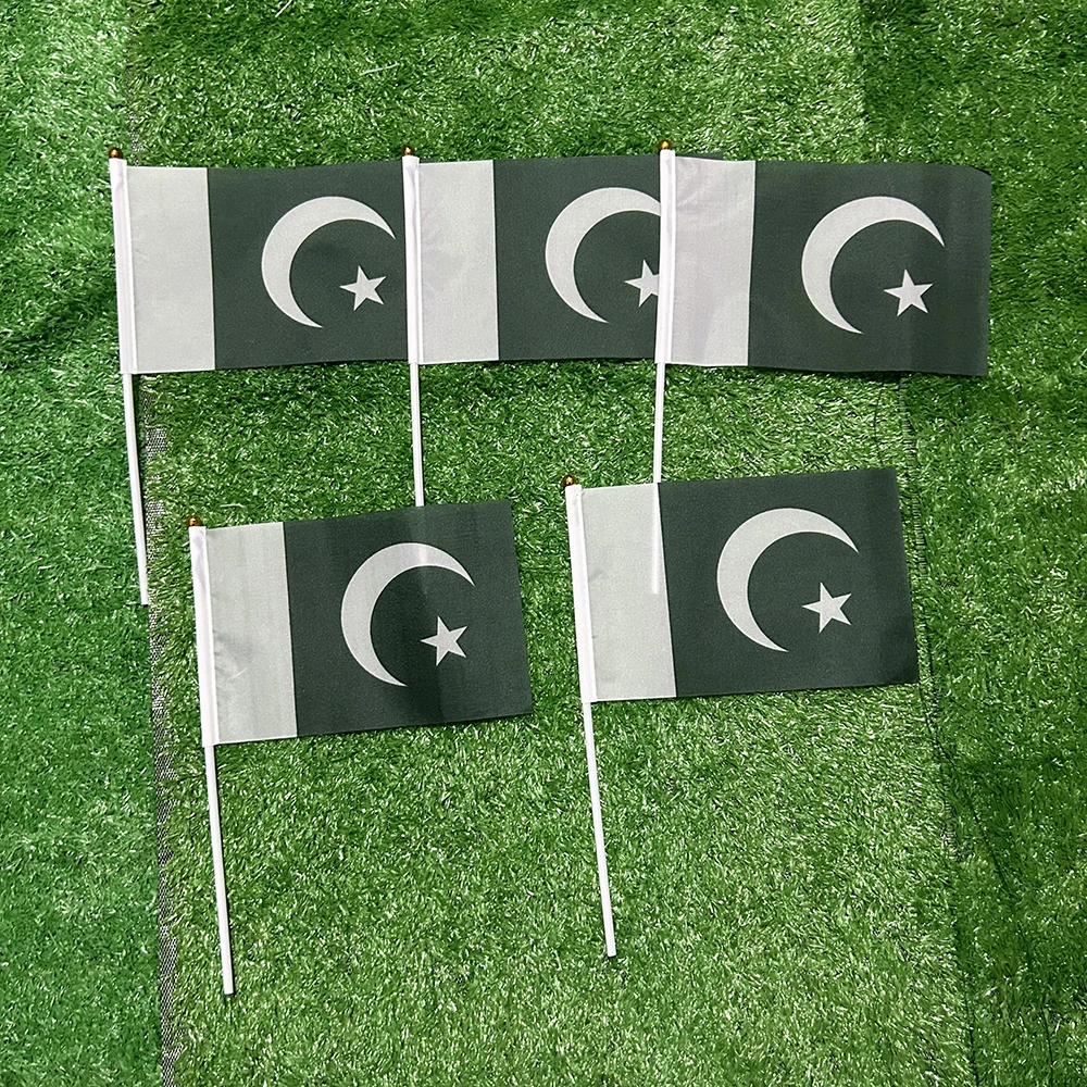 BANDERA DE SKY Bandera ondeante a mano de Pakistán 50/100 Uds 14*21cm banderas nacionales pequeñas de Pakistán con mágicos de plástico