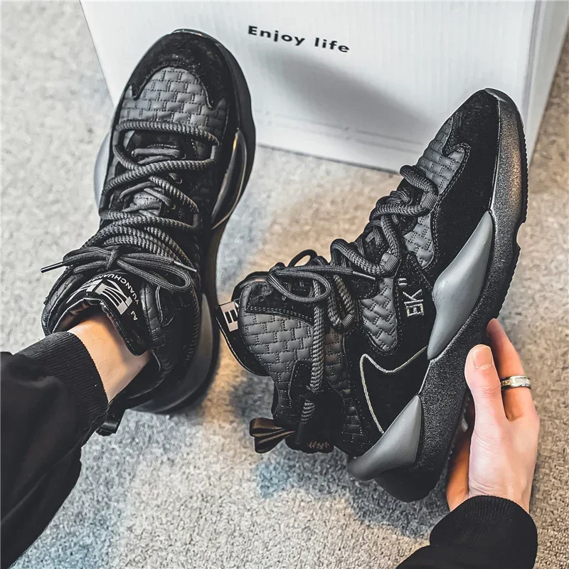 Zapatillas de felpa de corte alto para hombre, zapatos cálidos y a la moda para deportes y ocio, con cordones, para correr, para jóvenes, para otoño e invierno, novedad - imagen 5