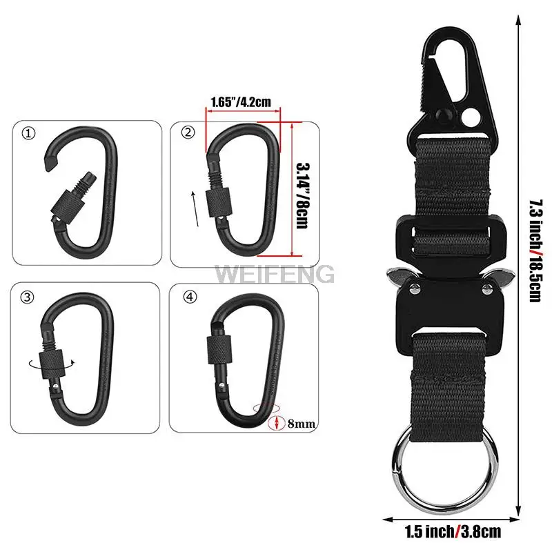 Llavero táctico EDC con clip HK y anilla inox MOLLE - imagen 5