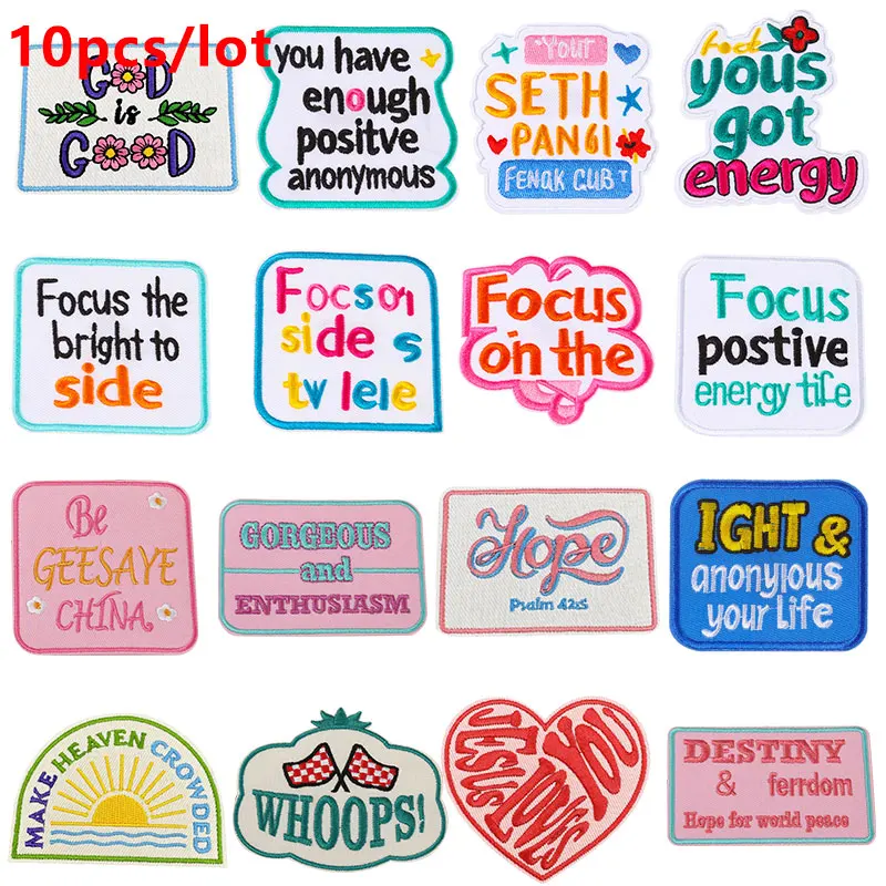 10 unids/lote de parches de letras de dibujos animados para ropa, parches adhesivos bordados de flores para planchar - imagen 2