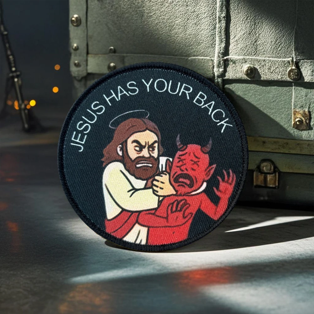 Jesús tiene tu parche táctico para la espalda, divertidos parches de gancho y bucle, brazalete, insignia de moral militar, mochila Chevron, pegatinas para chaleco - imagen 5