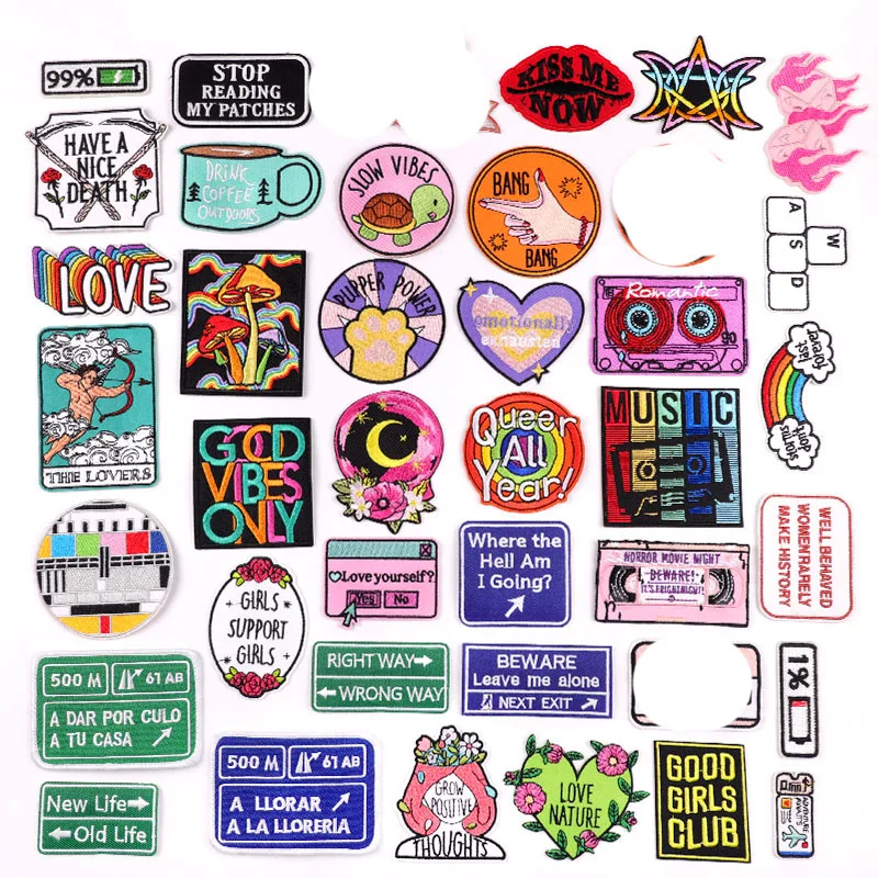 Parche bordado donde el infierno soy que va, parches de letras/dibujos animados para ropa, chaqueta, pegatina para coser, parches para planchar, bricolaje - imagen 4