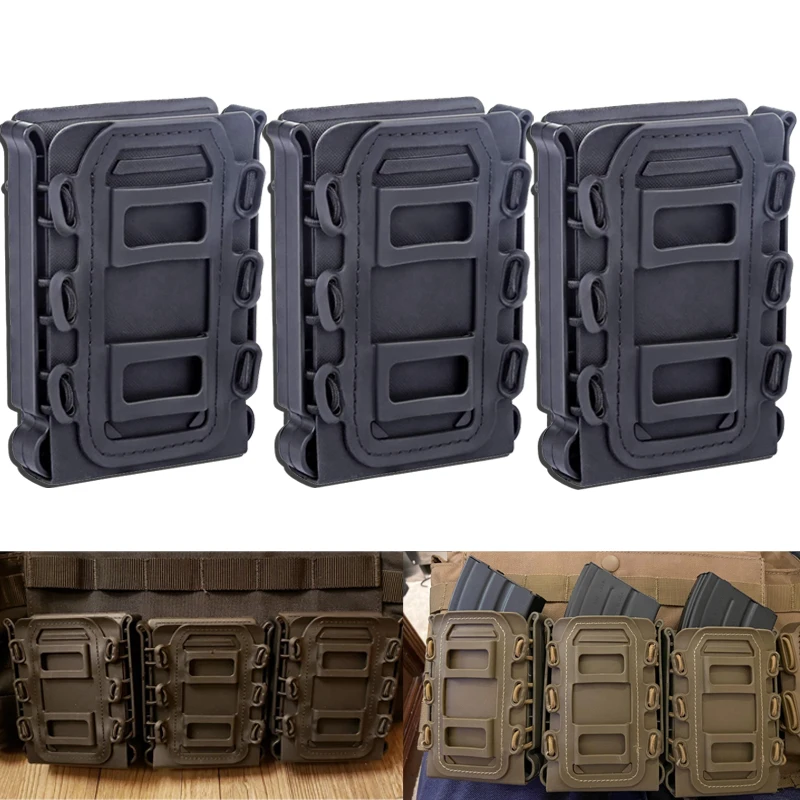3 uds táctico rápido Mag TPR Flexible Molle cargador bolsa portador para Ar15 M4 5,5/7,62 Mag bolsa Rifle pistola revistero - imagen 2