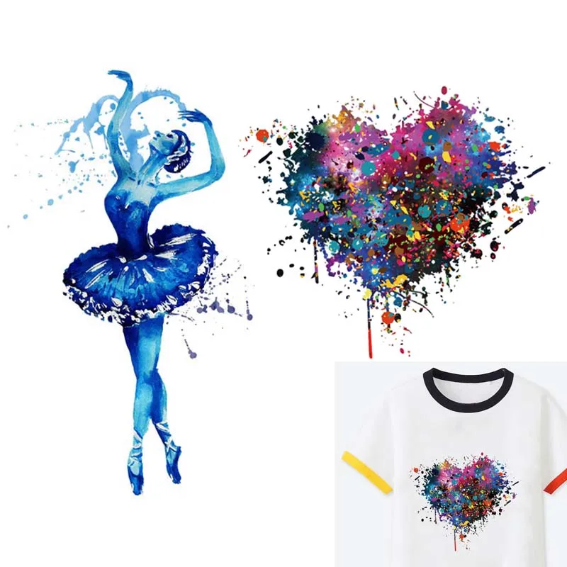 21*13 CM/parche de transferencia de calor pegatinas térmicas película de vinilo, chica de Ballet, apliques de corazón hierro en parches DIY para ropa, camiseta - imagen 2