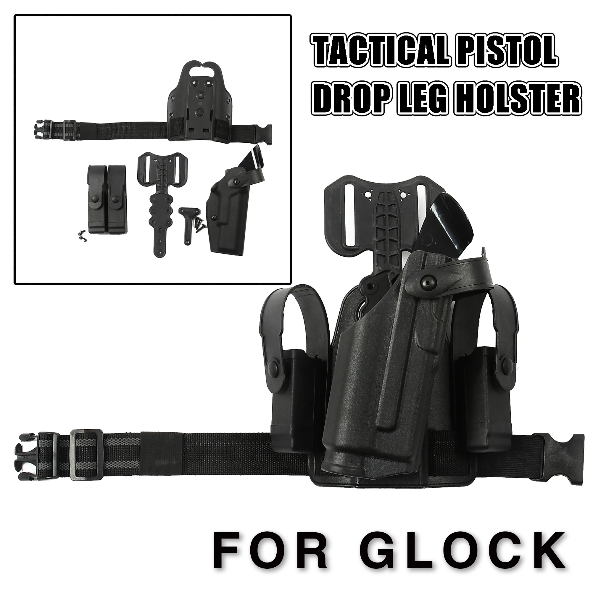 Funda táctica para pierna de pistola Glock con bolsas MAG GLOCK para X200/X300/TLR-1, funda para pierna derecha hasta el muslo con bolsa para revistas