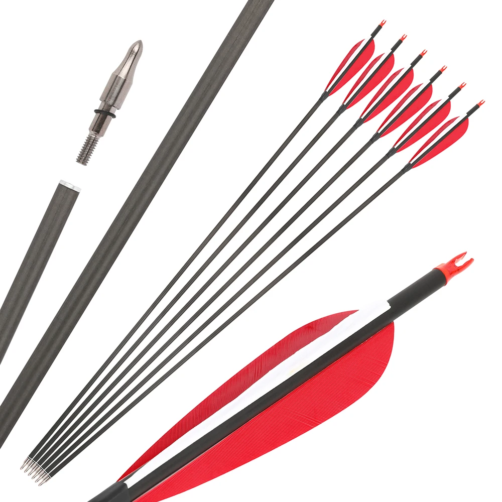 6/12 Uds tiro con arco SP500 600 flecha de carbono puro 37 "flecha ID6.0 mm eje 100Gr punta de flecha arco recurvo arco compuesto caza tiro - imagen 4