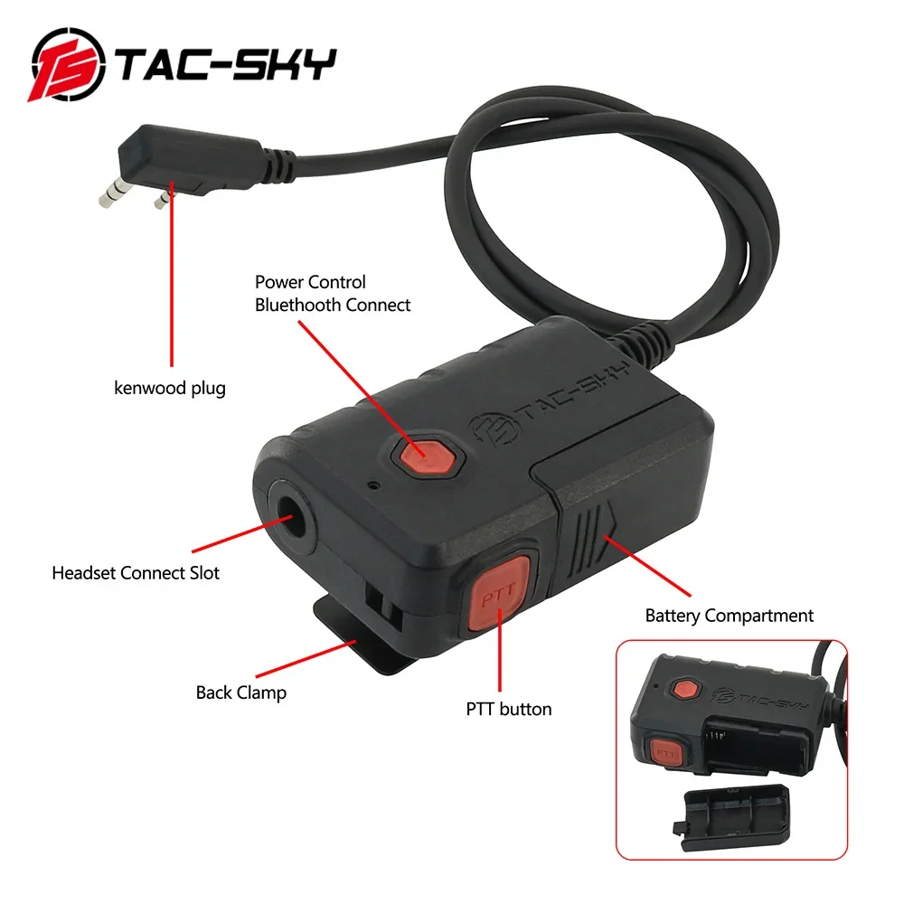Adaptador PTT táctico TS TAC-SKY con Bluetooth Compatible con auriculares de tiro versión civil táctica Comtac Ii Iii Sordin - imagen 3