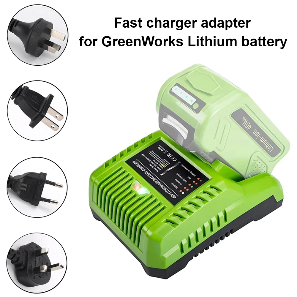Cargador de batería rápido portátil con indicador LED GLB-40V para batería de litio Greenworks 40V 29472 29727 G40B4 G40B6 GWT40VS2