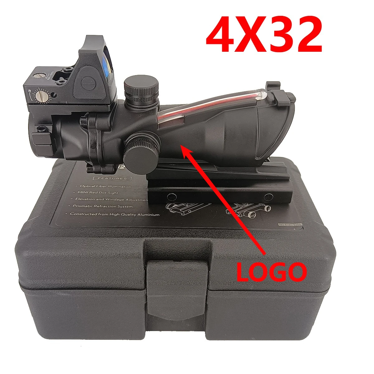 Mira telescópica 4X32 con punto rojo, fibra óptica Real, punto rojo verde, iluminado, retícula grabada, mira de caza para riel de 20mm