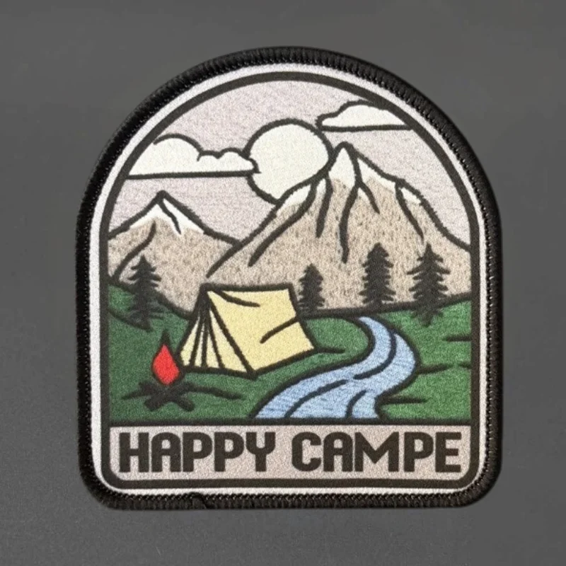 Parche de Impresión Chevron HAPPY CAMPE, Parche Táctico con Gancho y Bucle, Insignia de Moral, Adhesivo Decorativo para Mochila, Parches para Ropa - imagen 2