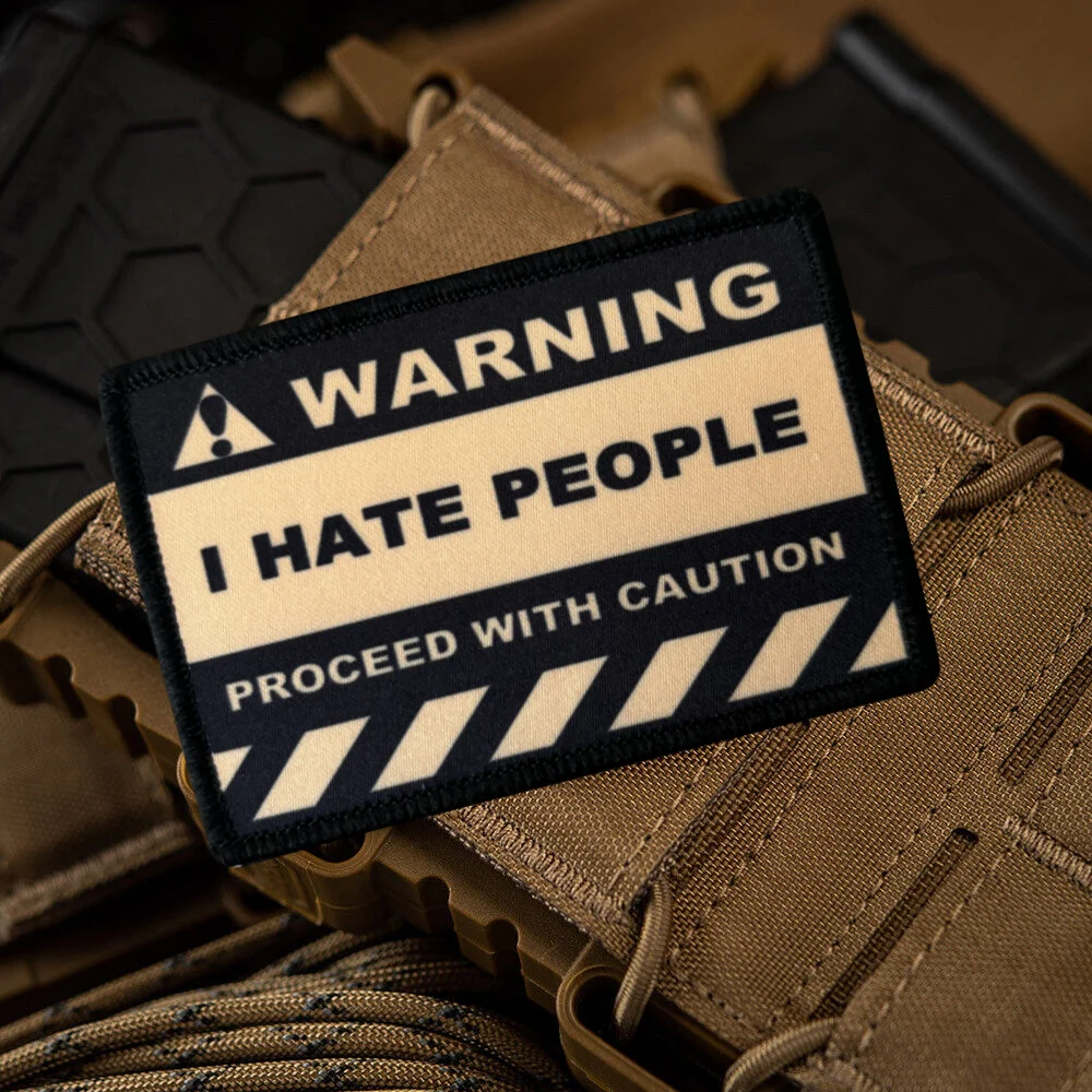 Parche táctico de advertencia I Hate People, emblema de gancho y bucle impreso divertido, insignia de moral militar, brazalete, pegatinas para mochila Chevron - imagen 2