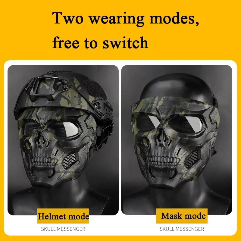 Máscara de calavera Airsoft para deportes al aire libre, motocicleta, ciclismo, tiro, caza, máscara táctica para hombres y mujeres, máscaras de Cosplay de Halloween, 2 modos de desgaste - imagen 2