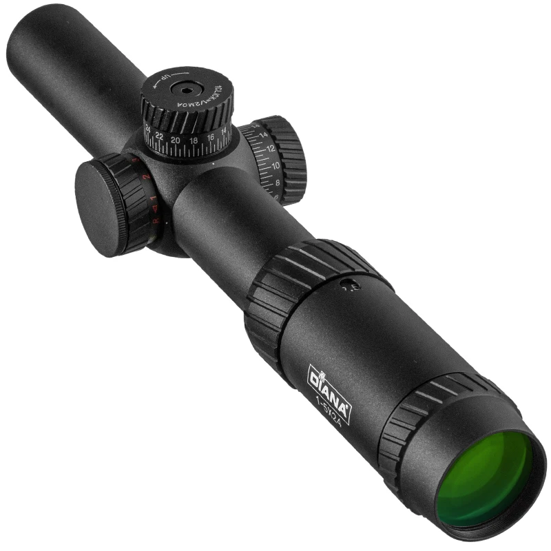 DIANA-mira óptica táctica para Rifle de caza, 1-5X24, con torreta cruzada iluminada en rojo y verde, alcance de bloqueo, espejo Airsoft - imagen 3