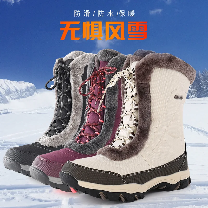 Zapatos de senderismo resistentes al frío para mujer, botas de nieve altas de invierno, zapatos de Treeking de cuero impermeables, zapatillas de caza y Camping - imagen 5