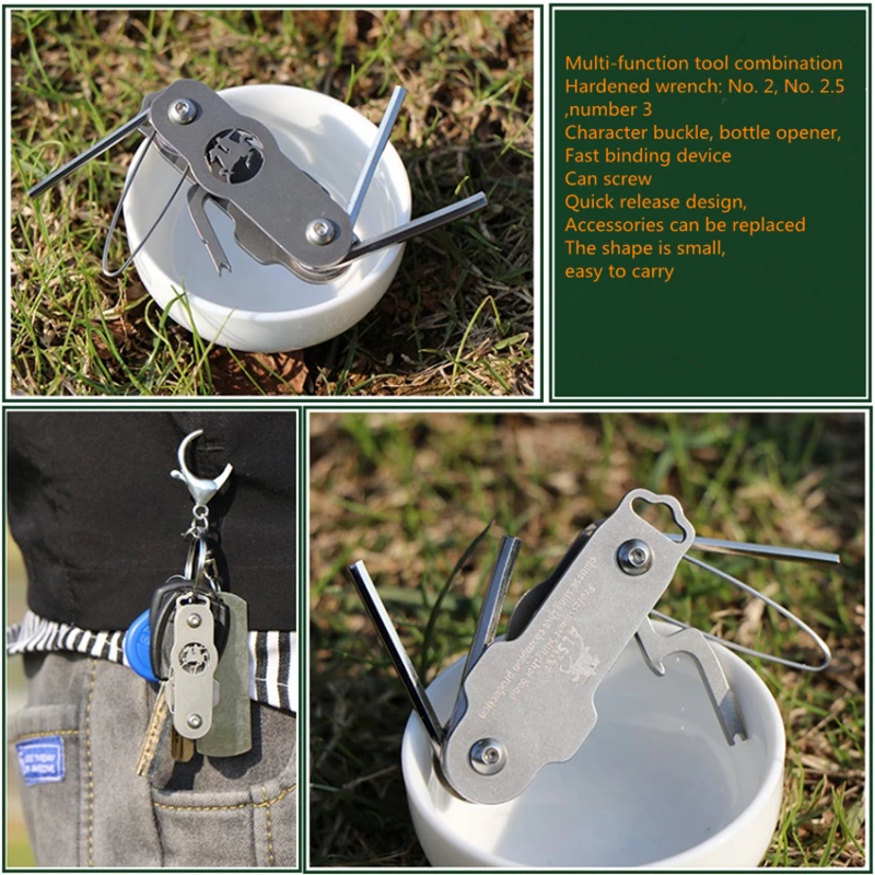 Mini herramienta de combinación de llave Allen plegable pequeña, puede apretar tornillos para abrir la tapa de la botella, dispositivo de encuadernación rápida para exteriores - imagen 2