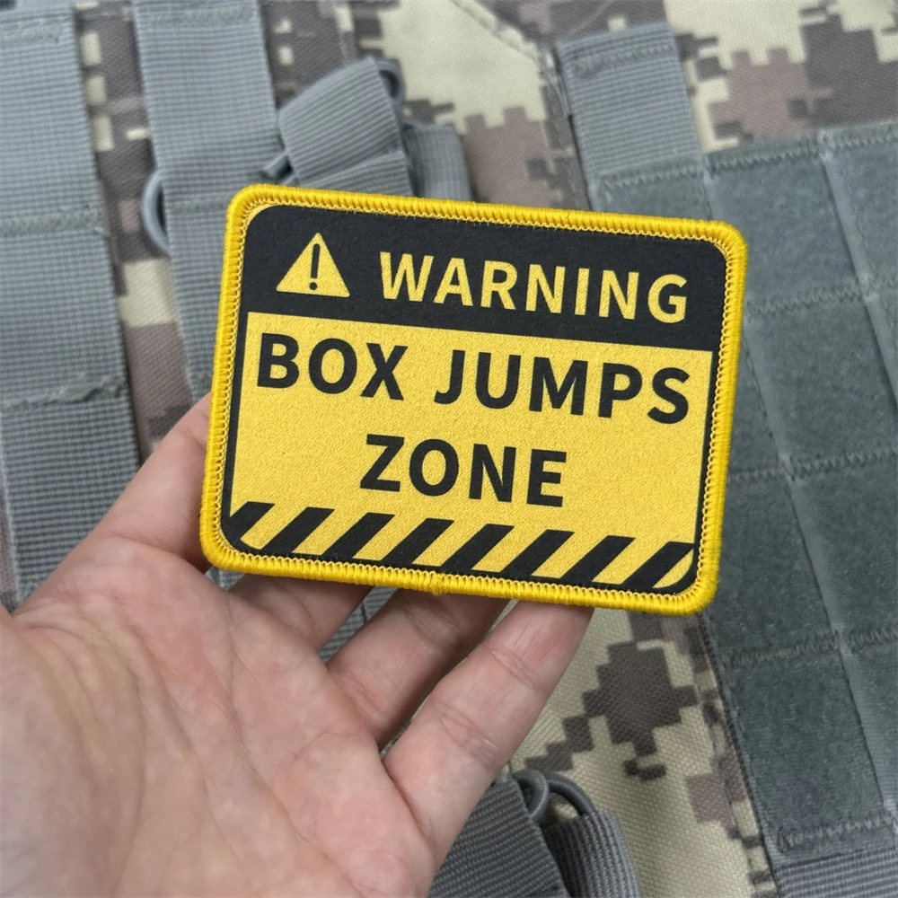 Parche de zona de saltos de caja, parches de gancho y bucle impresos de advertencia para ropa, parche táctico de moral, brazalete militar, pegatina para mochila - imagen 5