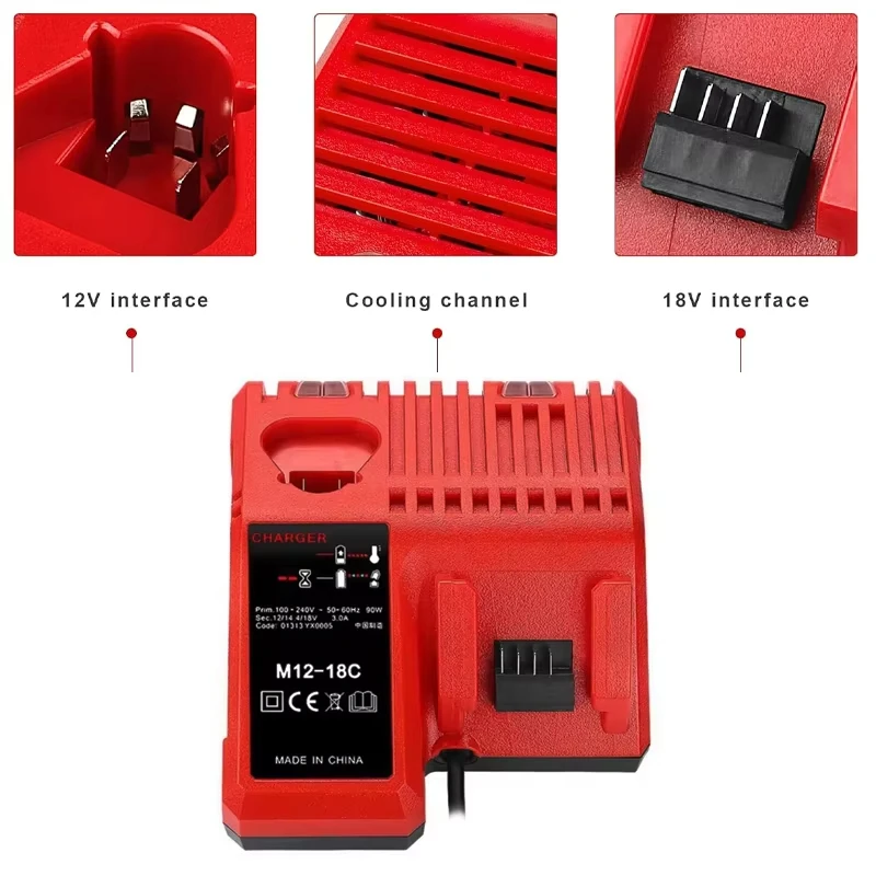 Cargador de batería de iones de litio de repuesto, cargador multivoltaje para Milwaukee M18 14,4 V-18V 48-11-1850 48-11-1840 48-11-1828 48-11-1815 - imagen 2