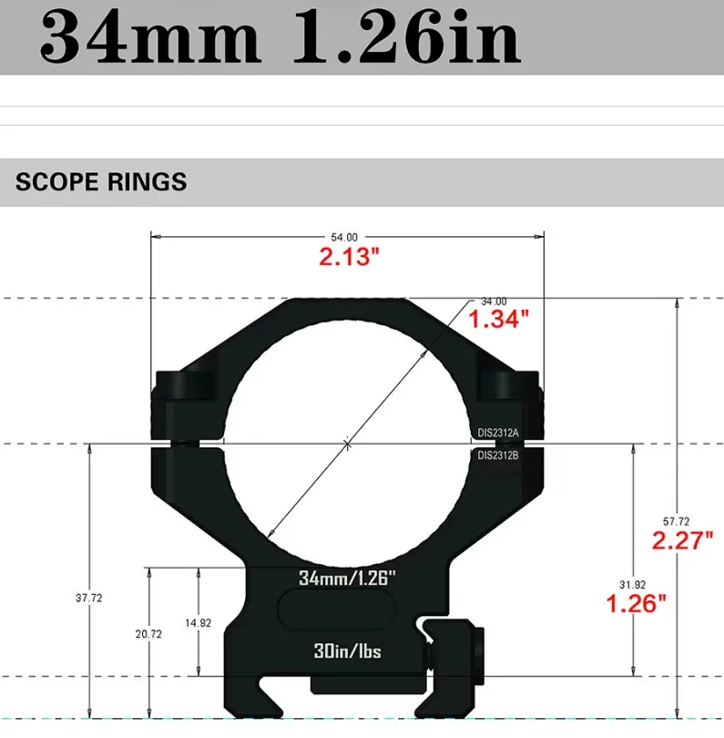 Anillo Picatinny 34mm rifle – Montaje aluminio 7075 CNC - imagen 2
