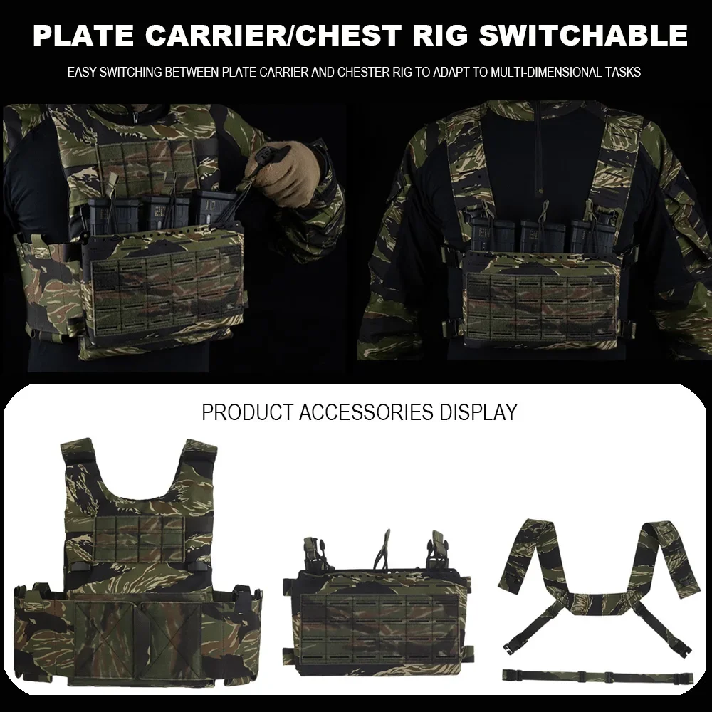Equipo de pecho Modular 2 en 1/portabla LV119, chaleco de entrenamiento táctico Airsoft multimeisión con rayas de tigre y bolsa Triple Mag - imagen 5