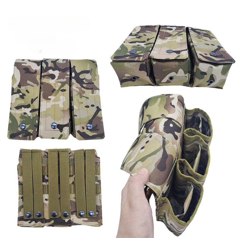 Bolsa táctica AK Triple MOLLE para revistas, soporte para pistola Airsoft, bolsa con Clip de camuflaje para funda de Rifle M4, accesorios de caza - imagen 2