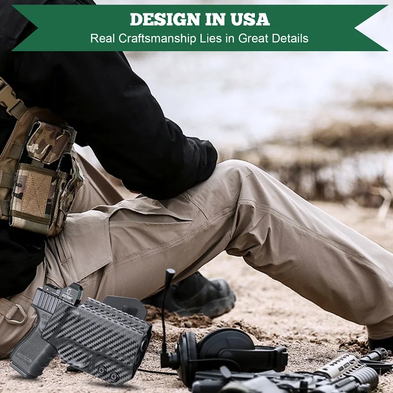 Glock 43 funda de fibra de cabón con banda lateral, compatible con Glock 43/43X/48 (no MOS), pistola con punto rojo, soporte táctico derecho - imagen 5